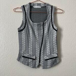 Rayure Paris Asymmetrical Moto Zip Vest Top textured braid knit black white
